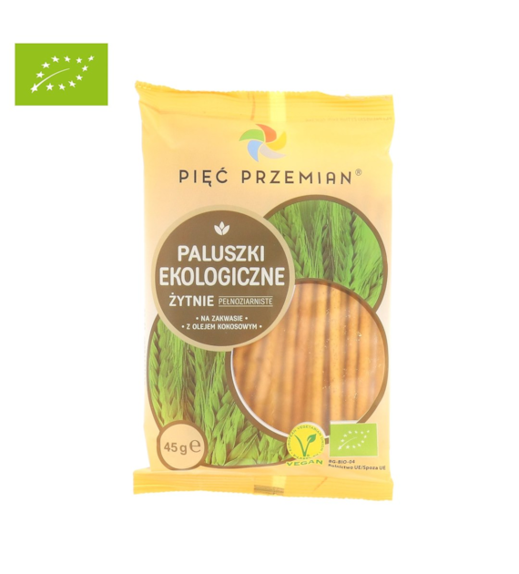 Paluszki żytnie pełnoziarniste BIO 45 g - Pięć Przemian